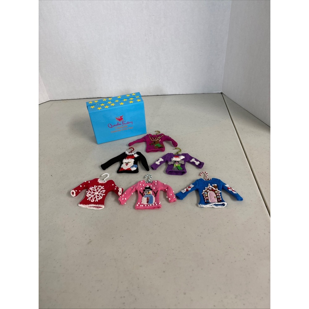 Quacker‎ Factory Miniature Ugly Christmas Sweater Ornaments Set of 6 with Box